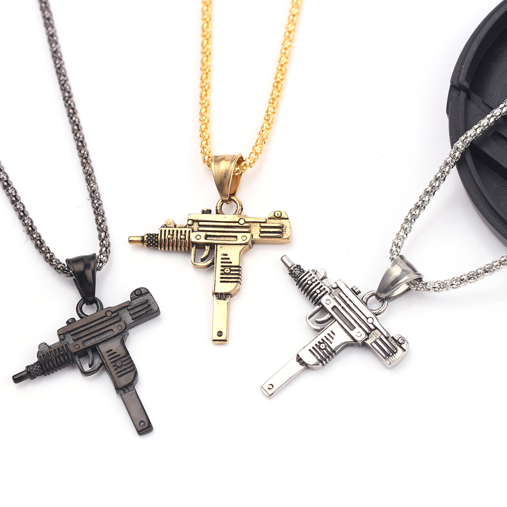 Men Accessories Necklace - Punk Uzi Tabanca Makineli Tüfek Kolye