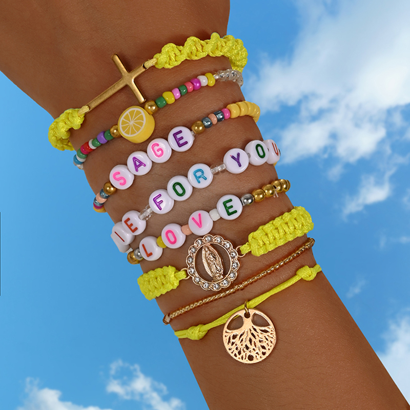 Men'S Accessories Jewelry Sale - Bohemian Sarı Yaratıcı Mektup Kolye Bilezik